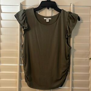 Bar III Olive green flutter sleeve top M